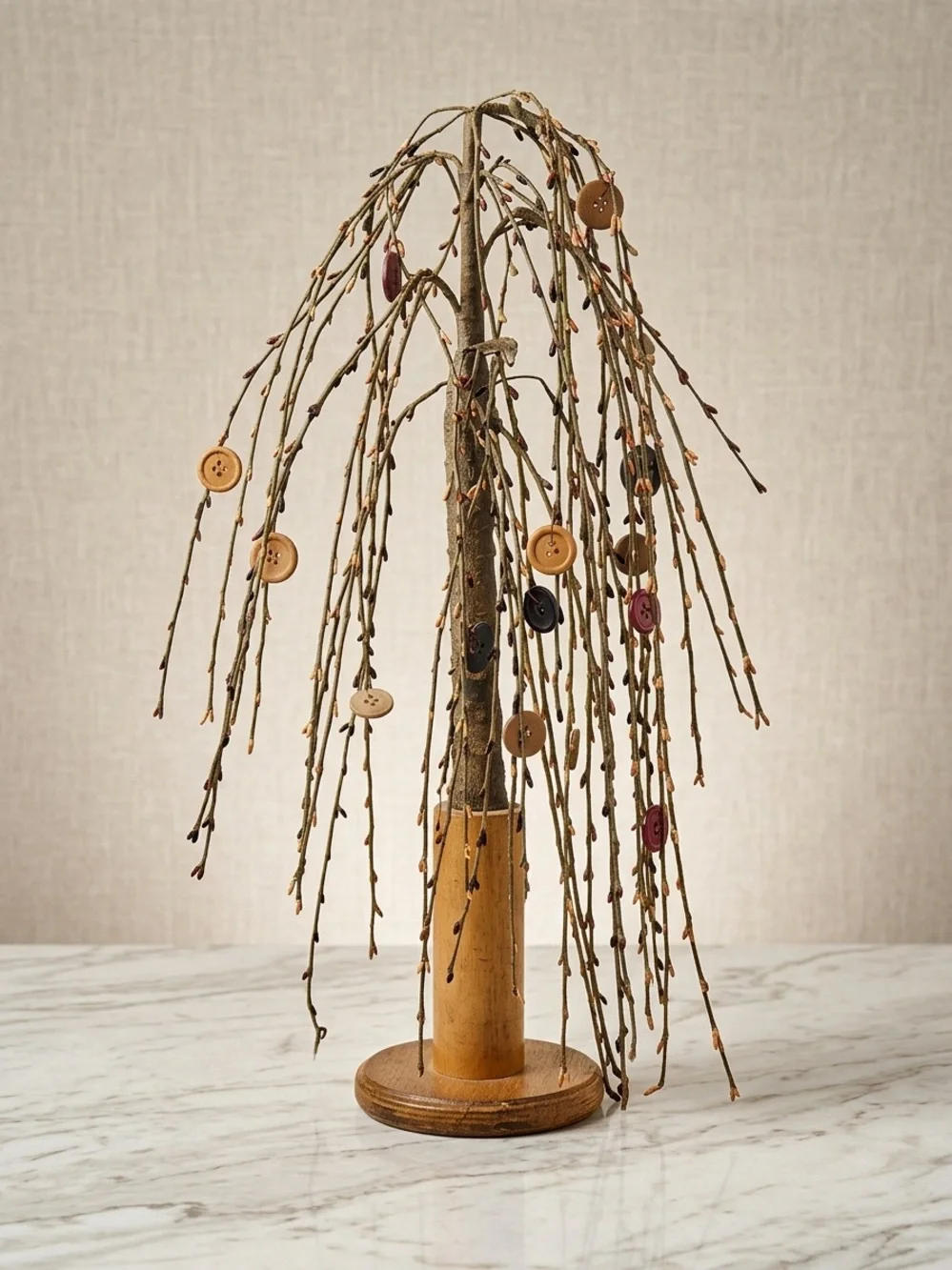 Curated Rustic Button Tree Table Decor in Brown